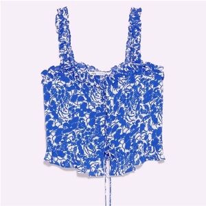 Zara Floral Printed Ruffle Cropped Tank Lace Up Front S